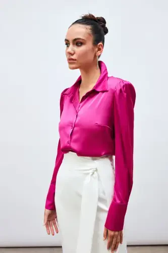 Padded Satin Shirt - FUCHSIA-FUCHSIA - 4