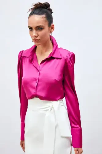 Padded Satin Shirt - FUCHSIA-FUCHSIA - 5
