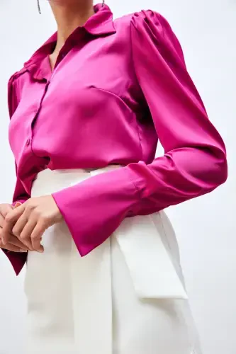 Padded Satin Shirt - FUCHSIA-FUCHSIA - 6