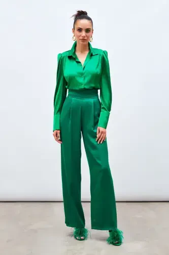 Padded Satin Shirt - Green-GREEN - 4