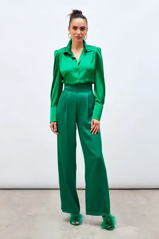 Padded Satin Shirt - Green-GREEN - 4