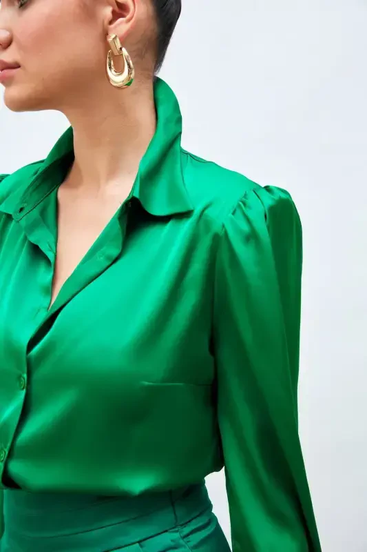 Padded Satin Shirt - Green-GREEN - 5