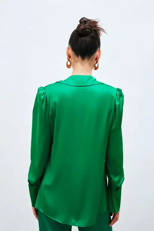 Padded Satin Shirt - Green-GREEN - 6