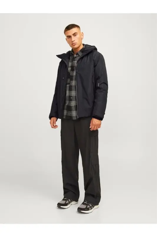 Padded Shell Jacket Suv Sovuq O'tkazmaydigan Qora Erkaklar Mont-Black Padded - 4