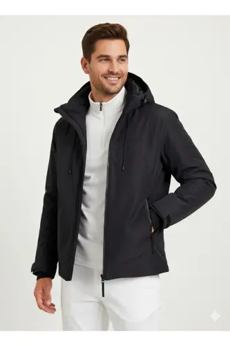 Padded Shell Jacket Suv Sovuq O'tkazmaydigan Qora Erkaklar Mont-Black Padded - 7