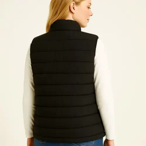 Padded Zip-Up Vest Water Repellent Quilted Lined Fabric Pocketed Lightweight Winter Sporty Relaxed Fit - Black - 3