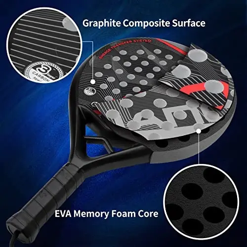 Padel Raket Karbon tolali sirt EVA Memory Flex ko'pik yadrosi bilan Yengil Padel Raketkasi - 4