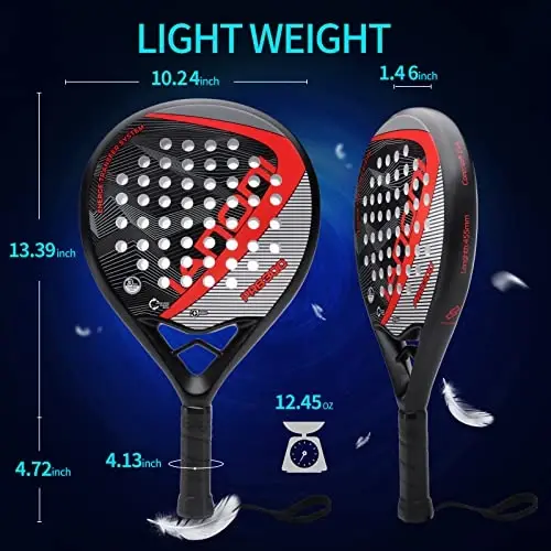 Padel Racket Carbon Fiber Surface with EVA Memory Flex Foam Core Lightweight Padel Racquet - WLSRW (1)