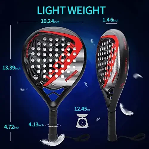 Padel Racket Carbon Fiber Surface with EVA Memory Flex Foam Core Lightweight Padel Racquet - 3