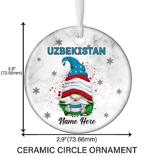 Padovo Personalized Uzbekistan Gnome Ornament for Xmas Tree Uzbek Gnomes Ornaments Funny Christmas 2023 Gift for Family Friends Keepsake Circle Ceramic 3'' Travel Souvenir Decor Gifts - 4