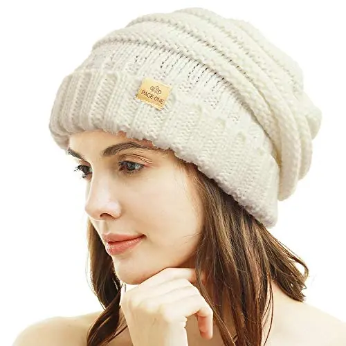 PAGE ONE Womens Winter Beanie Warm Cable Knit Hat Style Stretch Trendy Ribbed Chunky Cap - PAGE (1)