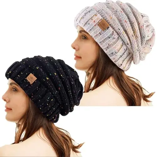 PAGE ONE Womens Winter Beanie Warm Cable Knit Hat Style Stretch Trendy Ribbed Chunky Cap - 1
