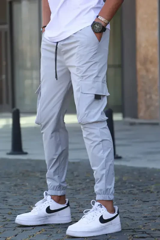 Painted Gray Cargo Pocket Men's Jogger Pants 5461-Painted Gray - 3