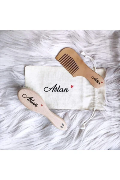 Painted Natural Goat Hair Hair Brush And Comb (NAMED POUCH) - GENEL MARKALAR