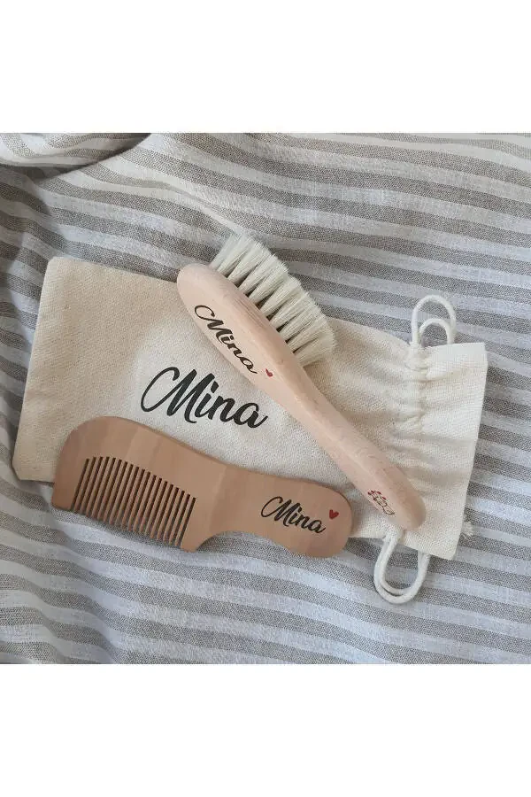 Painted Natural Goat Hair Hair Brush And Comb (NAMED POUCH) - 2