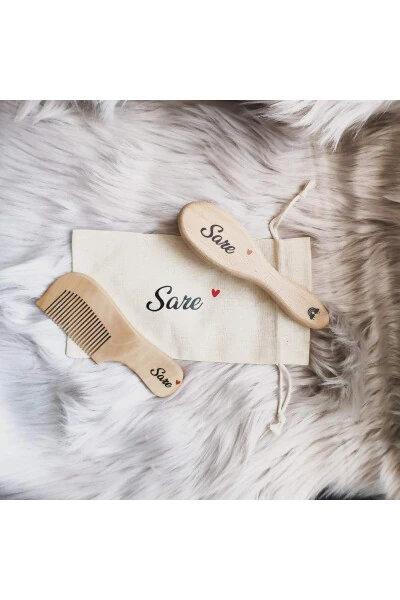 Painted Natural Goat Hair Hair Brush And Comb (NAMED POUCH) - 5