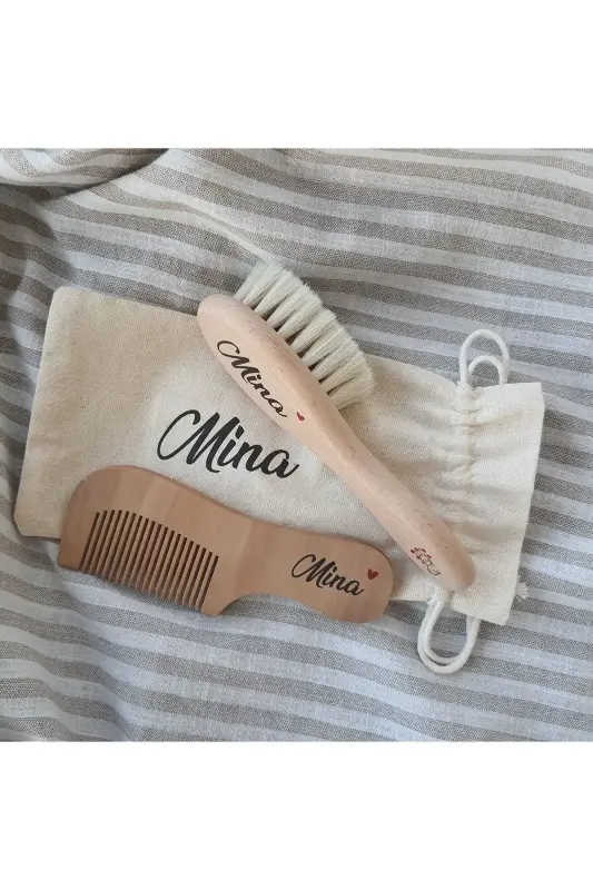 Painted Natural Goat Hair Hair Brush And Comb (NAMED POUCH) - 2