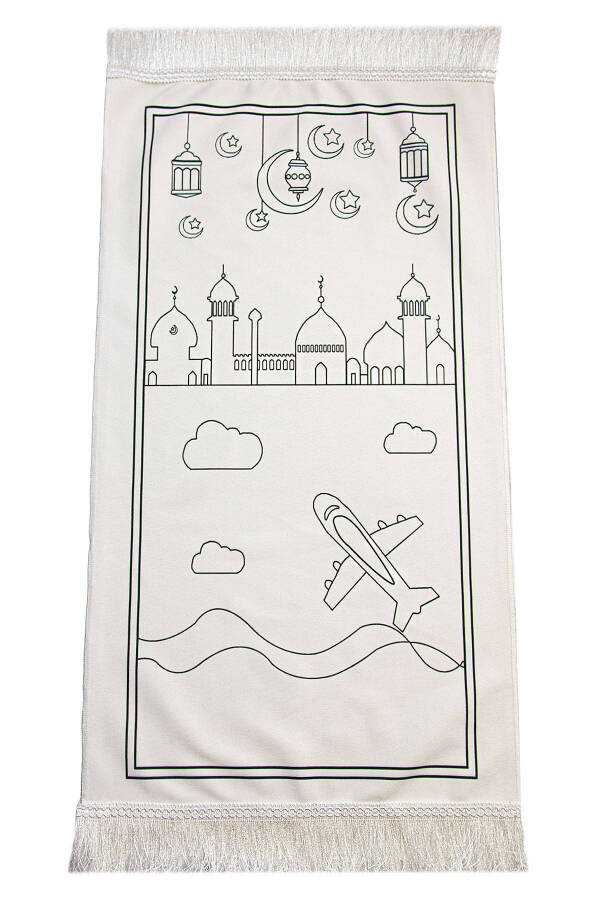 Painted Washable Educational Child's Prayer Rug and Prayer Beads Set Red - 5