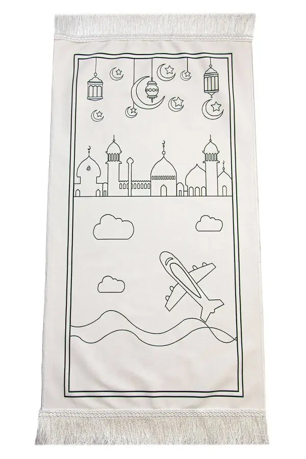 Painted Washable Educational Child's Prayer Rug and Prayer Beads Set Red - 5