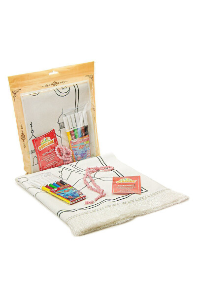 Painted Washable Educational Child's Prayer Rug and Prayer Beads Set Red - 1