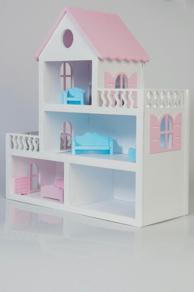 Painted Wooden Barbie Dollhouse Toy (With 15 Pieces of Furniture Gift) - 32