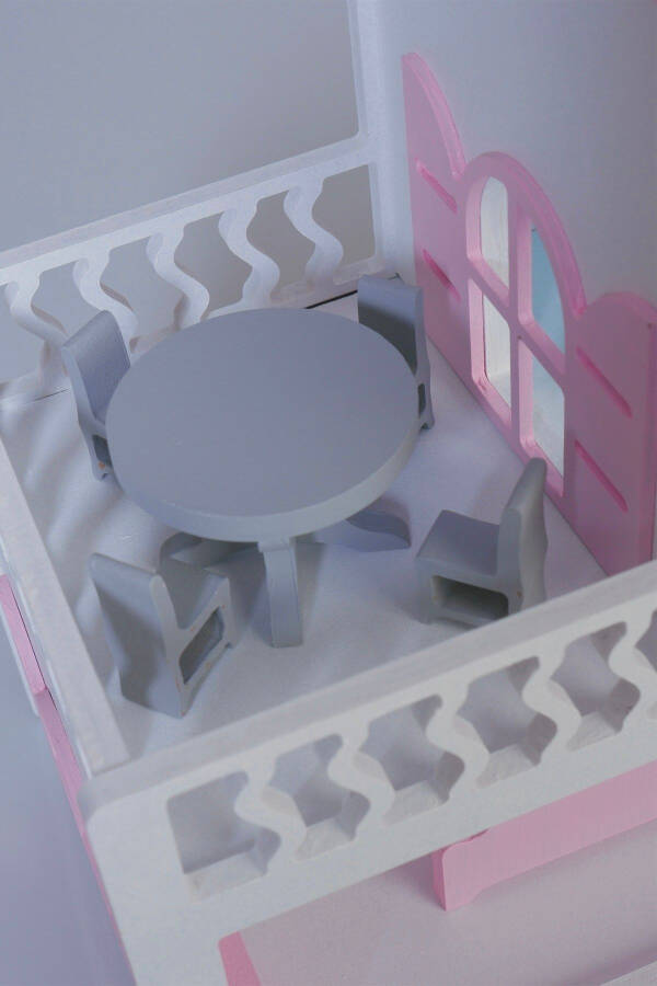 Painted Wooden Barbie Dollhouse Toy (With 15 Pieces of Furniture Gift) - 30