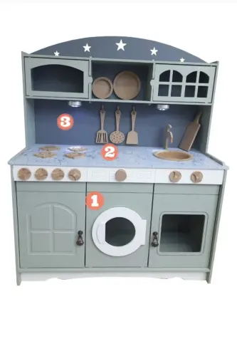 Painted Wooden Toy Kitchen Serving Set with 1 LED Light Gift - 1