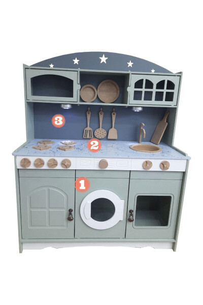 Painted Wooden Toy Kitchen Serving Set With 1 LED Lighting Gift - 3