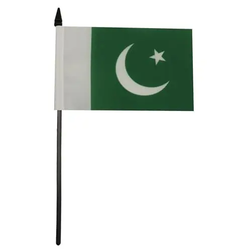 Pakistan Table Flag 4'' x 6'' - Pakistani Desk Flag 15 x 10 cm. - Black plastic stick and base - AZ FLAG - 1