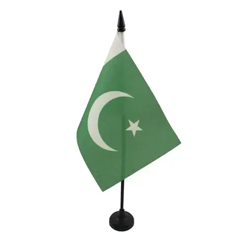 Pakistan Table Flag 4'' x 6'' - Pakistani Desk Flag 15 x 10 cm. - Black plastic stick and base - AZ FLAG - 2