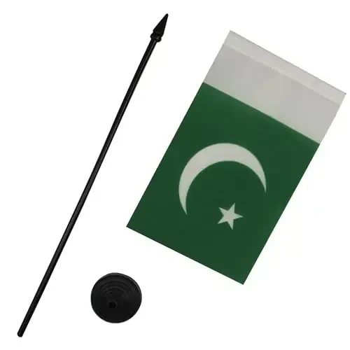 Pakistan Table Flag 4'' x 6'' - Pakistani Desk Flag 15 x 10 cm. - Black plastic stick and base - AZ FLAG - 3
