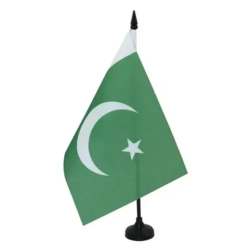 Pakistan Table Flag 5'' x 8'' - Pakistani Desk Flag 21 x 14 cm. - Black plastic stick and base - AZ FLAG - 2