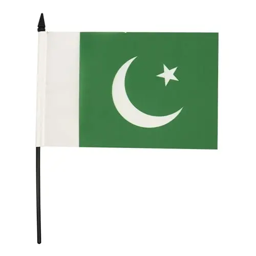 Pakistan Table Flag 5'' x 8'' - Pakistani Desk Flag 21 x 14 cm. - Black plastic stick and base - AZ FLAG 