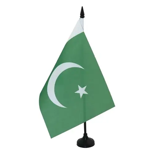 Pakistan Table Flag 5'' x 8'' - Pakistani Desk Flag 21 x 14 cm. - Black plastic stick and base - AZ FLAG - 2