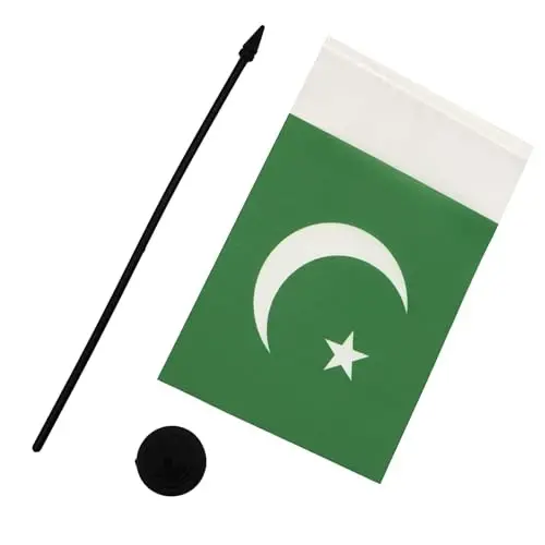 Pakistan Table Flag 5'' x 8'' - Pakistani Desk Flag 21 x 14 cm. - Black plastic stick and base - AZ FLAG - 3