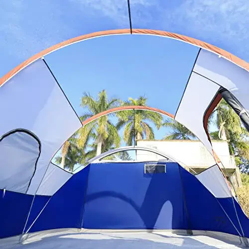 Палатка CAMPROS CP для кемпинга на 9 человек, 2-комнатная водонепроницаемая семейная палатка с верхней крышей от дождя, 4 большими сетчатыми окнами, двойным слоем, простой сборкой, портативная с сумкой для переноски - 2