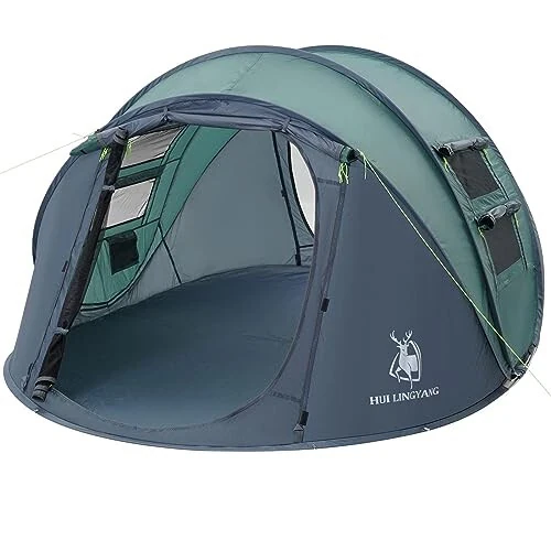 Палатка для 4 человек с легкой установкой, 9.5’X6.6’X52'', водонепроницаемая, автоматическая установка, 2 двери - мгновенные семейные палатки для кемпинга, пеших походов и путешествий - HUI LINGYANG