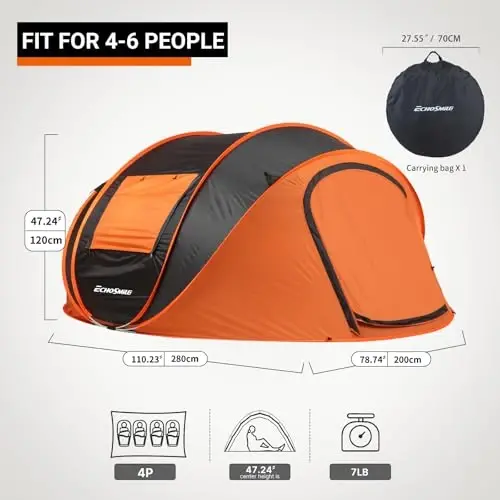 Палатка EchoSmile Camping Instant, 2/4/6/8/10 местная палатка Pop Up, водонепроницаемая купольная палатка, простая установка для кемпинга, пешего туризма и активного отдыха, портативная палатка с сумкой для переноски, для 3 сезонов... - 2