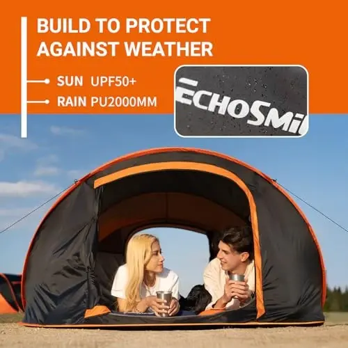 Палатка EchoSmile Camping Instant, палатка Pop Up для 2/4/6/8/10 человек, водонепроницаемая купольная палатка, легкая установка для кемпинга, пеших прогулок и отдыха на природе, портативная палатка с сумкой для переноски, для 3 сезонов... - 4