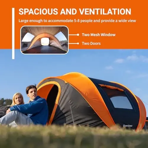 Палатка EchoSmile Camping Instant, палатка Pop Up для 2/4/6/8/10 человек, водонепроницаемая купольная палатка, легкая установка для кемпинга, пеших прогулок и отдыха на природе, портативная палатка с сумкой для переноски, для 3 сезонов... - 5