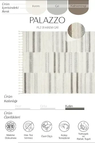 Palazzo 01 Krem Kulrang Bukle Salon Gilami Chang Yutmaydigan Oshxona Gilami Bolalar Xonasi Gilami Yo'lak Kesma Gilamcha - Krem Kulrang - 3