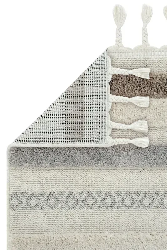 Palazzo 01 Krem Kulrang Bukle Salon Gilami Chang Yutmaydigan Oshxona Gilami Bolalar Xonasi Gilami Yo'lak Kesma Gilamcha - Krem Kulrang - 5