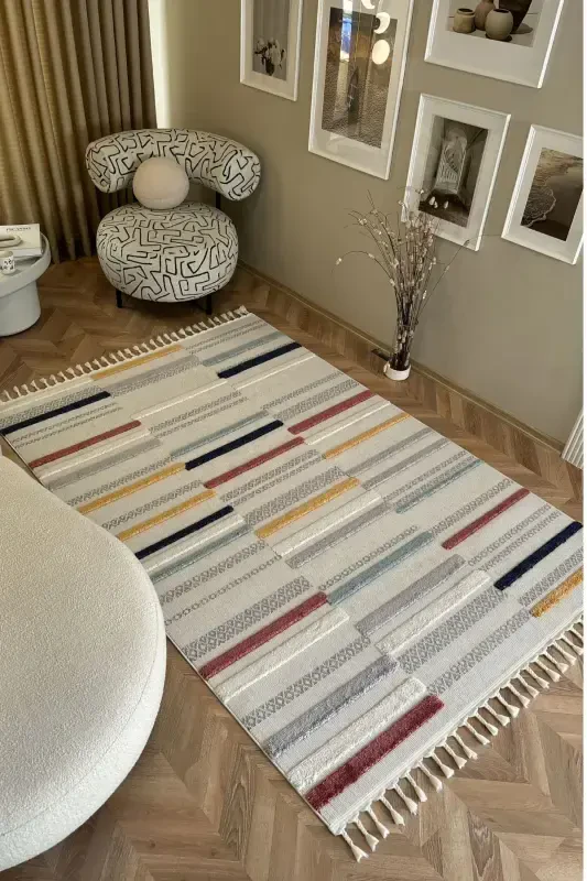 Palazzo 01 Multy Bukle Salon Halısı Hav Vermez Mutfak Halısı Çocuk Odası Halısı Koridor Kesme Yolluk-Multi - 2