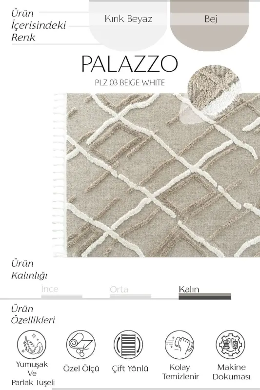 Palazzo 03 Beige White Boucle Living Room Carpet Non-Shedding Kids Room Rug Kitchen Hallway Cut Runner-Beige White - 2
