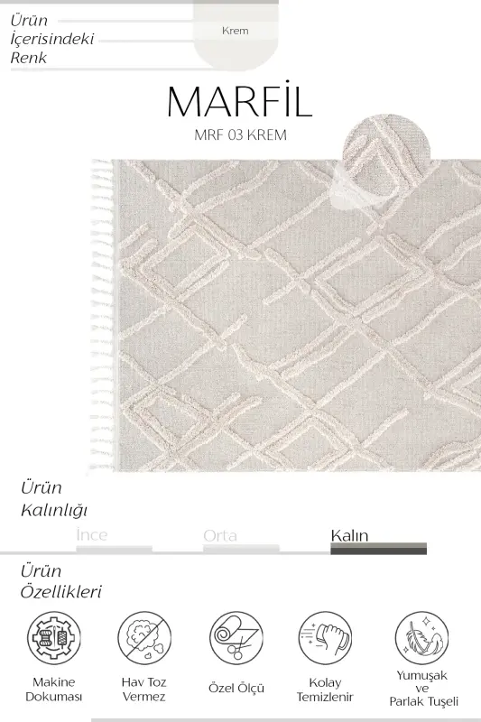 Palazzo 03 Cream Boucle Living Room Rug Non-Shedding Kitchen Rug Children's Room Rug Corridor Cut Rug - 2