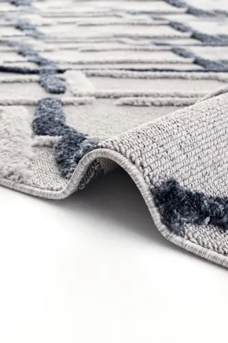 Palazzo 03 Gray Navy Blue Boucle Living Room Carpet Non-Shedding Kitchen Carpet Kids Room Carpet Cut Runner-Gray Navy Blue - 4