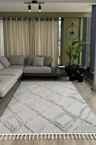 Palazzo 03 Grey Boucle Living Room Carpet Non-Shedding Kitchen Carpet Kids Room Carpet Hallway Runner Rug-Grey - 1