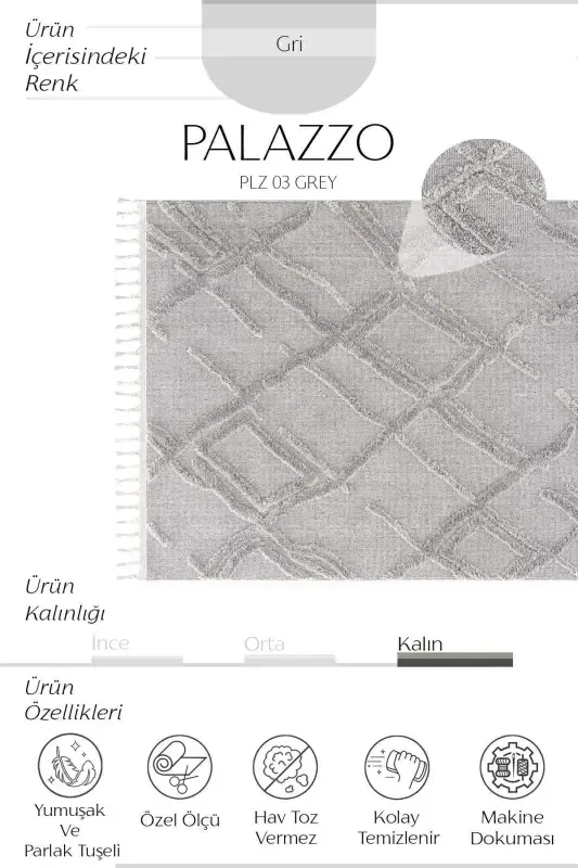 Palazzo 03 Grey Boucle Living Room Carpet Non-Shedding Kitchen Carpet Kids Room Carpet Hallway Runner Rug-Grey - 3