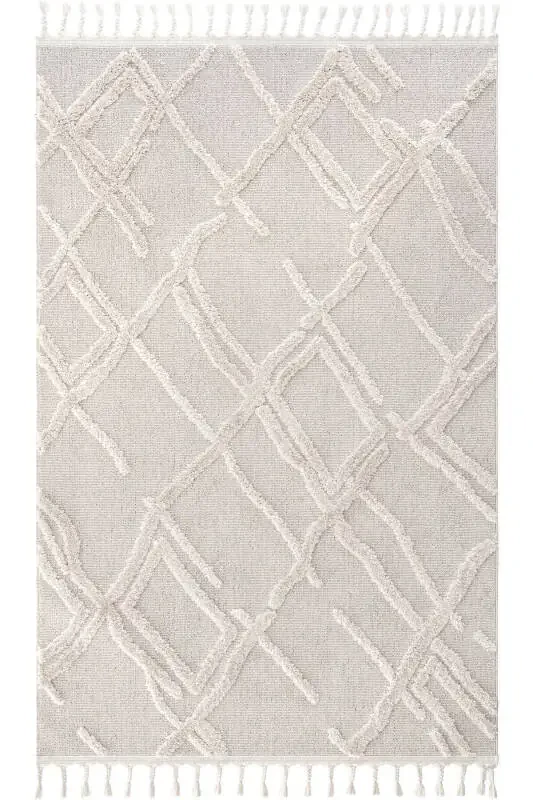 Palazzo 03 Krem Bukle Salon Halısı Hav Vermez Mutfak Halısı Çocuk Odası Halısı Koridor Kesme Yolluk-Beyaz - 2