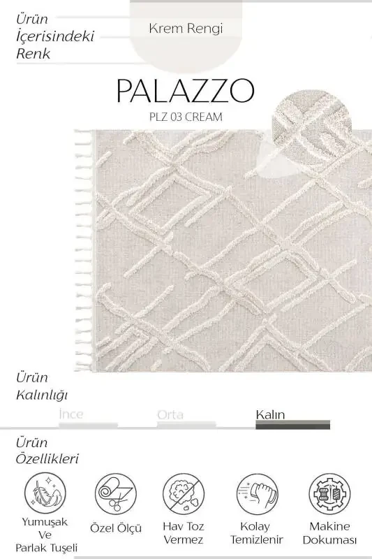 Palazzo 03 Krem Bukle Yotoq Xonasi Gilami Havosini Bermaydigan Oshxona Gilami Bolalar Xonasi Gilami Koridor Kesilgan Yo'lak - 3